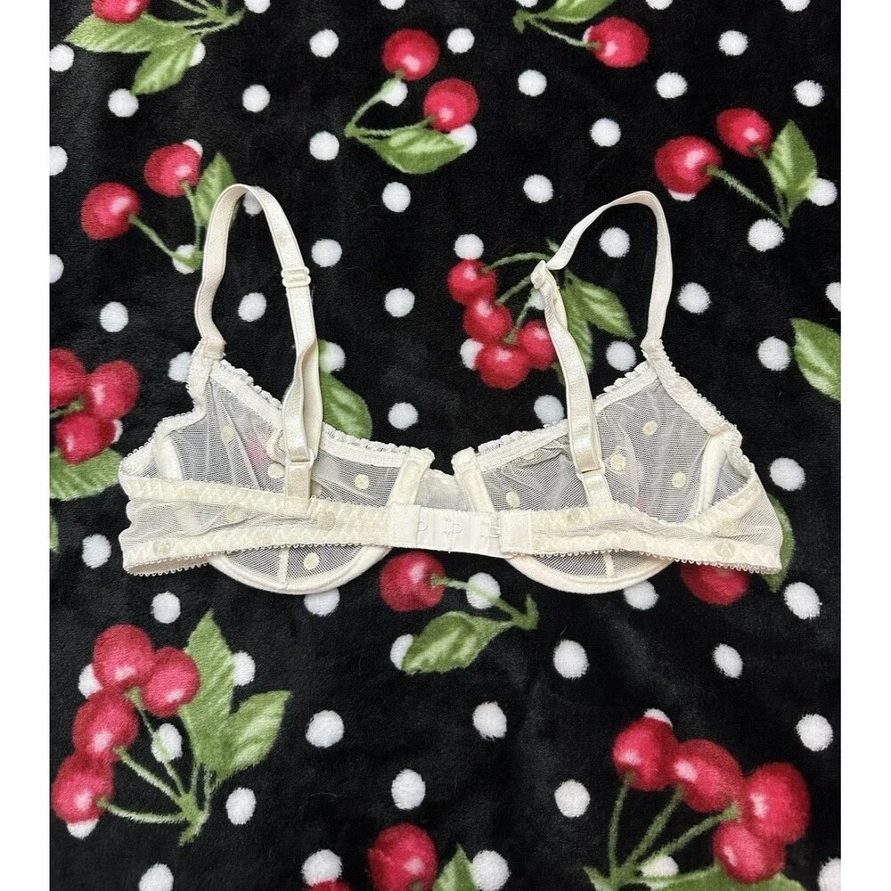 Vintage polka Dot Bra White Bridal Wedding Women size XS micro mesh lace Stretch